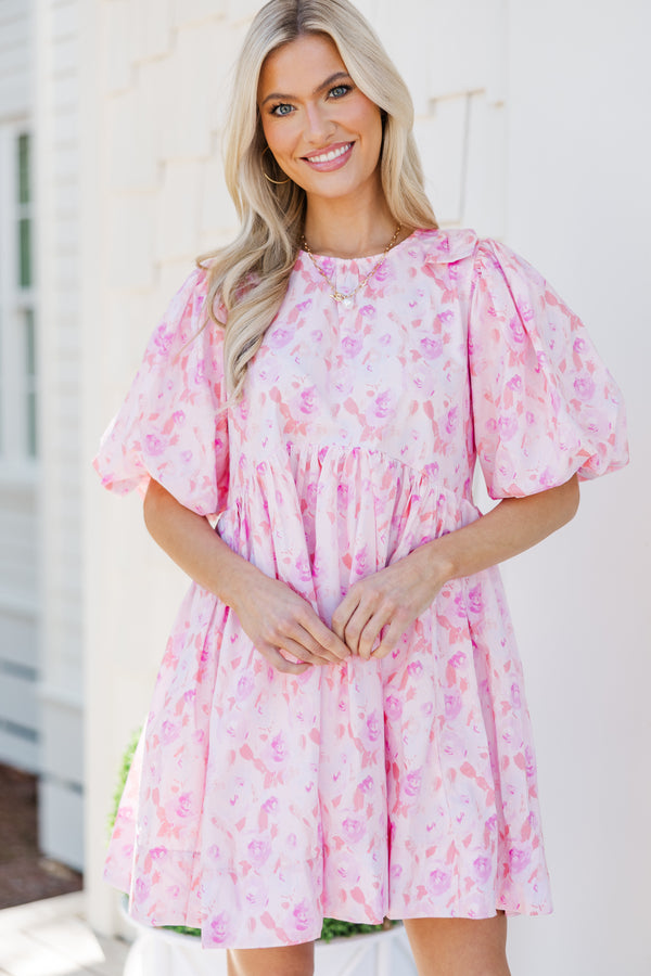 pink puff sleeve babydoll dress Square Neck Puff Sleeve Floral Mini Babydoll Dress - Peach Love