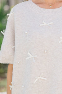 No One Else Cream Pearl & Bow Sweater