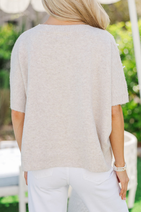 No One Else Cream Pearl & Bow Sweater