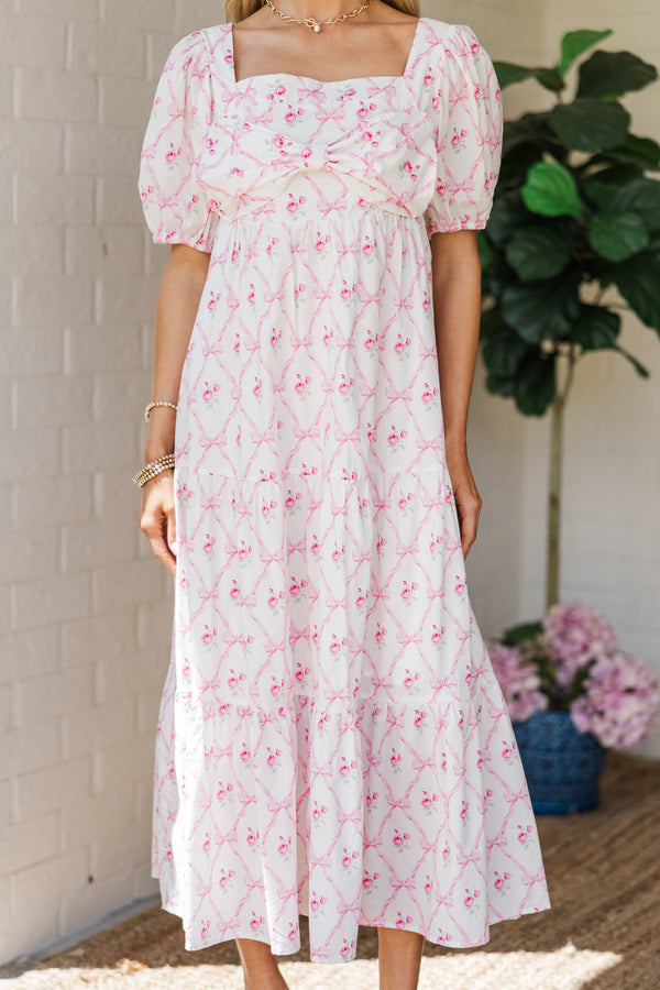 pink midi dress with bow Bayshore | Pink Bow Bardot Midi Dress Club L London