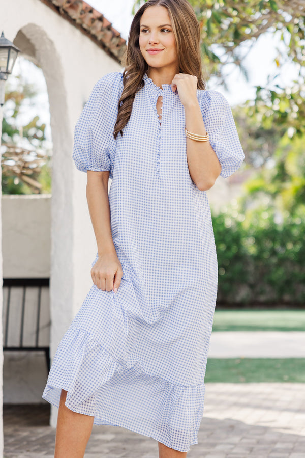 See The Light Blue Gingham Textured Midi Dress Shop the Mint See The Light Blue Gingham Textured Midi Dress Shop the Mint