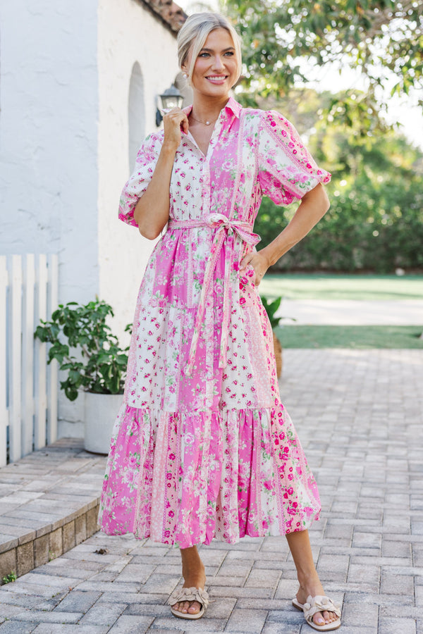 bohemian pink midi dress Women's Springtime Splendor Midi Dress, Pink