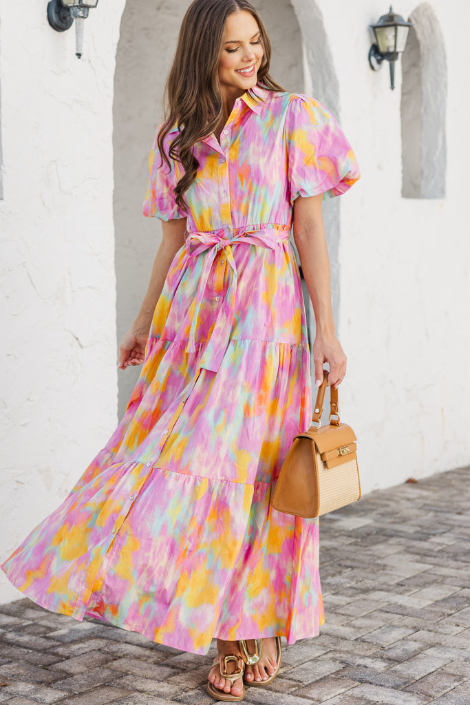 Flowy Summer Pink Watercolor Maxi Dress – Shop the Mint