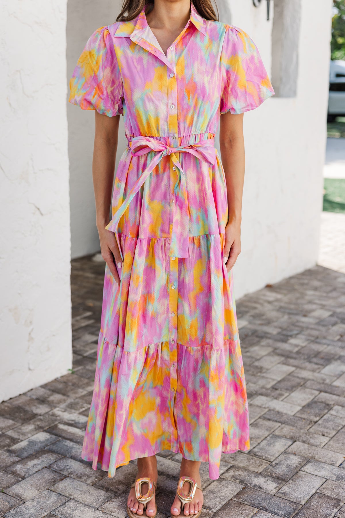pink flowly dress Flowy Summer Pink Watercolor Maxi Dress – Shop the Mint