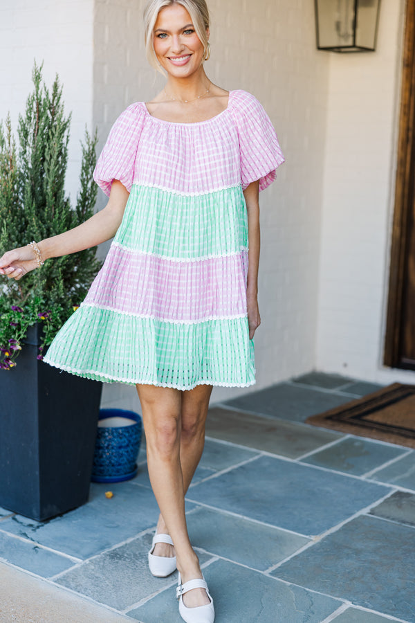 pink gingham babydoll dress Scarlet Bloom Pink Gingham Babydoll Dress, Small - The Mint Julep Boutique