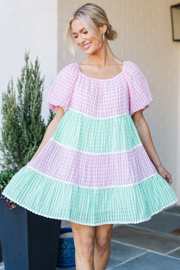 Scarlet Bloom Pink Gingham Babydoll Dress