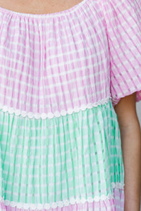 Scarlet Bloom Pink Gingham Babydoll Dress