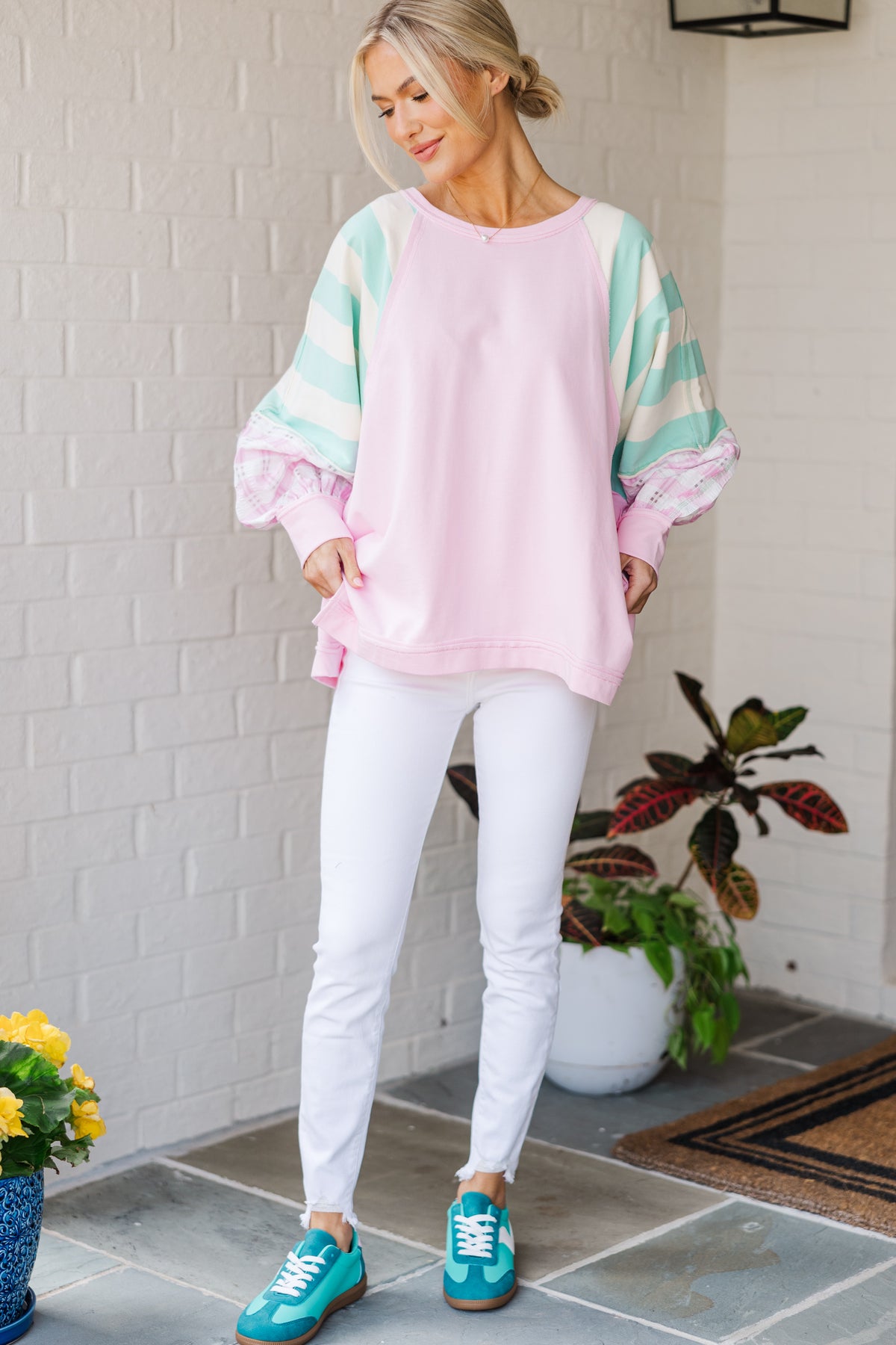 Pink Colorblock Top Patchwork Charm Pink Colorblock Top – Shop the Mint