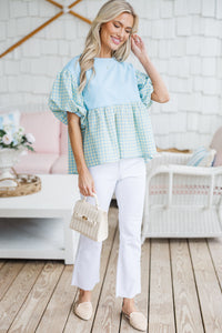 Tell It All Light Blue Gingham Blouse