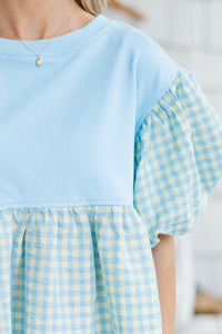 Tell It All Light Blue Gingham Blouse
