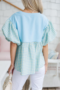 Tell It All Light Blue Gingham Blouse