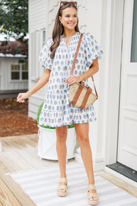 Out For The Day Off White/Blue Medallion Dress
