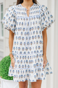 Out For The Day Off White/Blue Medallion Dress