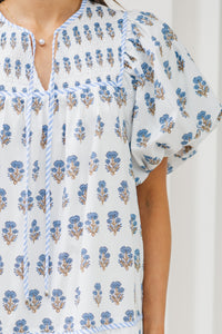 Out For The Day Off White/Blue Medallion Dress