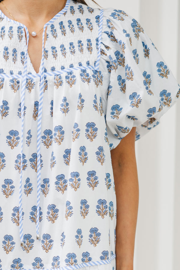Out For The Day Off White/Blue Medallion Dress