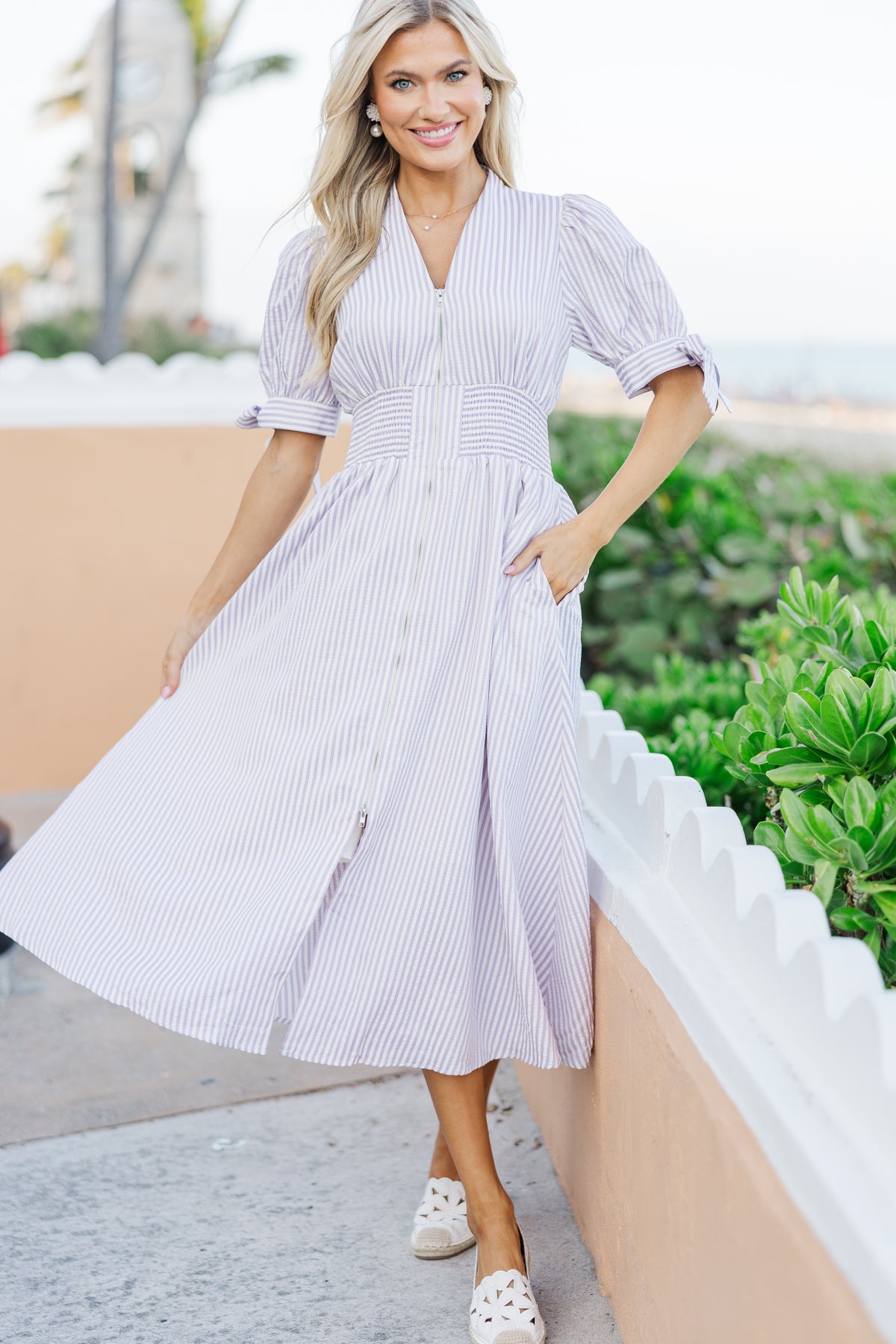 purple striped dress The Beloved Lavender Midi – Shop the Mint Turn heads in this NO-SPLIT The Frankie Dress - Color:IVY GREEN