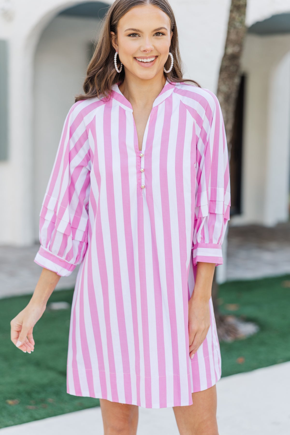 white christmas dresses Join The Club Pink Striped Shift Dress – Shop the Mint