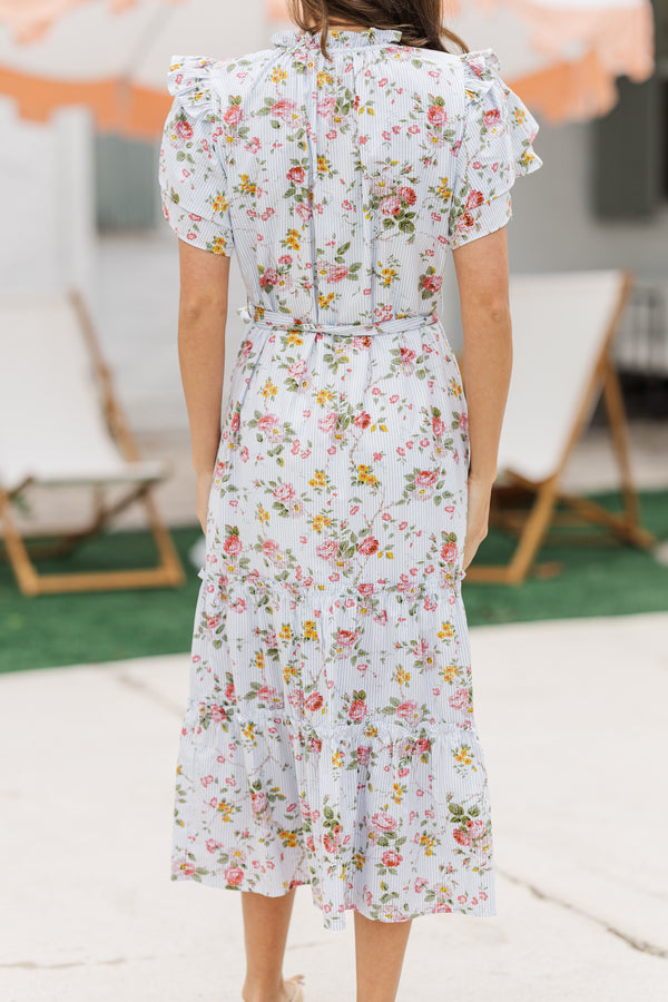 Hold Tight Blue Floral Midi Dress, Large - The Mint Julep Boutique