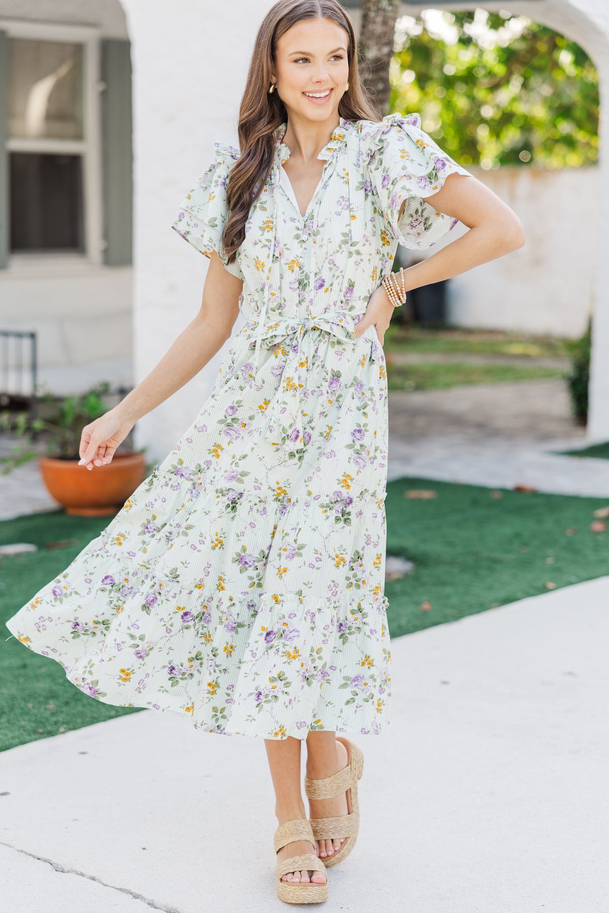 tight midi dress Hold Green Floral – Shop the Mint mixed floral print Choker:Without choker 5 Longer At Back Vintage Mid-Century Modern Matching