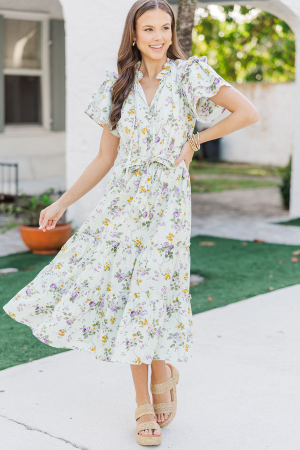 Hold Tight Green Floral Midi Dress