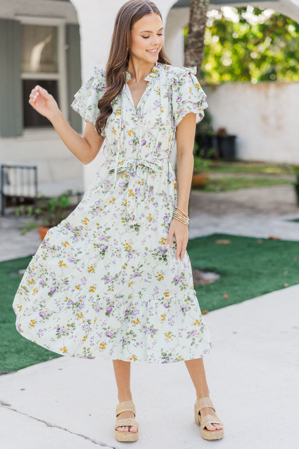 Hold Tight Green Floral Midi Dress