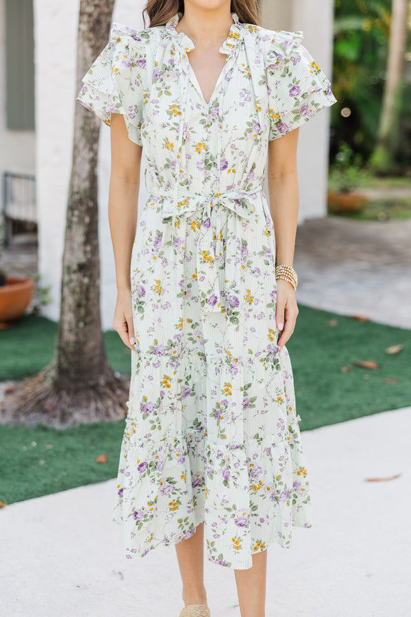 Hold Tight Green Floral Midi Dress