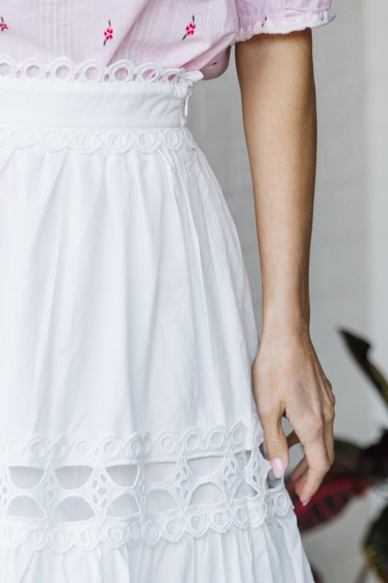 White Crochet Maxi Skirt & Top Set