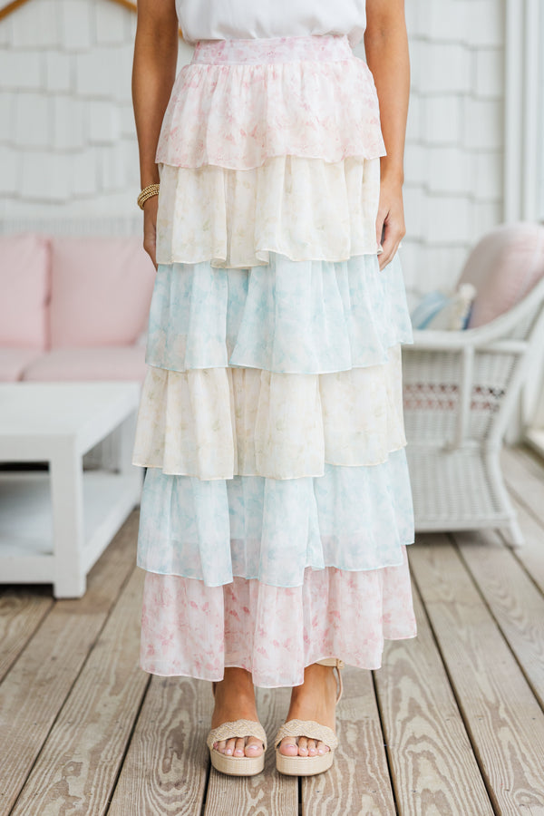 Lots Of Talk Pink Multi Floral Maxi Skirt