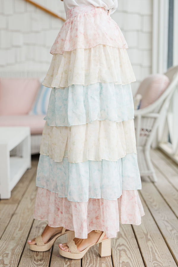 Lots Of Talk Pink Multi Floral Maxi Skirt