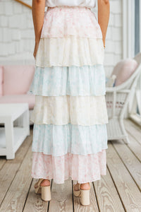 Lots Of Talk Pink Multi Floral Maxi Skirt
