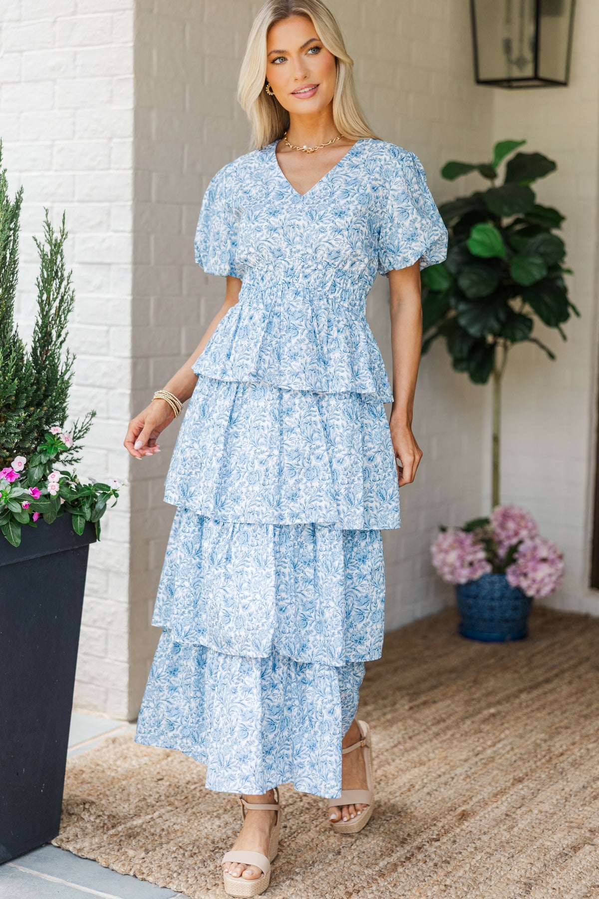 Confession Of Love Light Blue Floral Print Maxi Dress