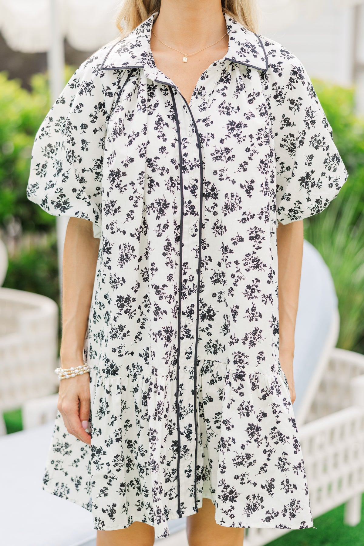 Cassis Smocked Midi Dress | Ivory + Black Floral main image 1