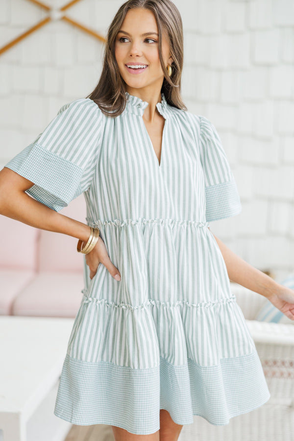 Leave Yesterday Behind Sage Striped Dress
