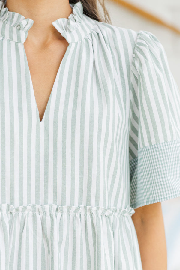Leave Yesterday Behind Sage Striped Dress