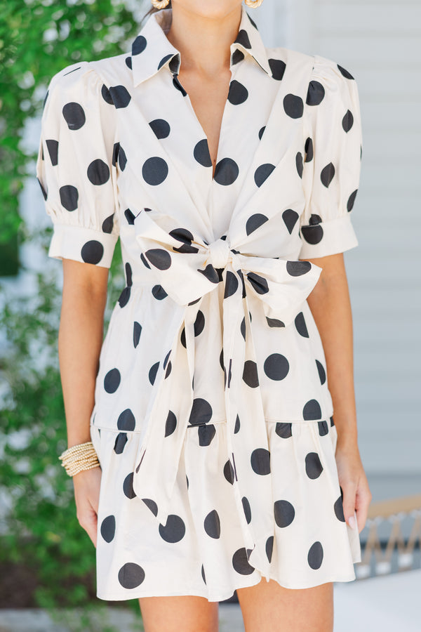 Clear To See Ecru Polka Dot Dress