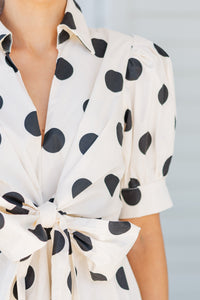 Clear To See Ecru Polka Dot Dress