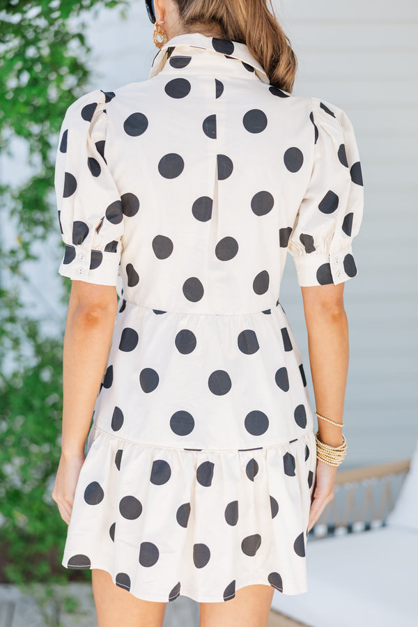 Clear To See Ecru Polka Dot Dress
