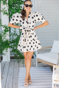Clear To See Ecru Polka Dot Dress