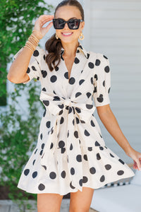 Clear To See Ecru Polka Dot Dress