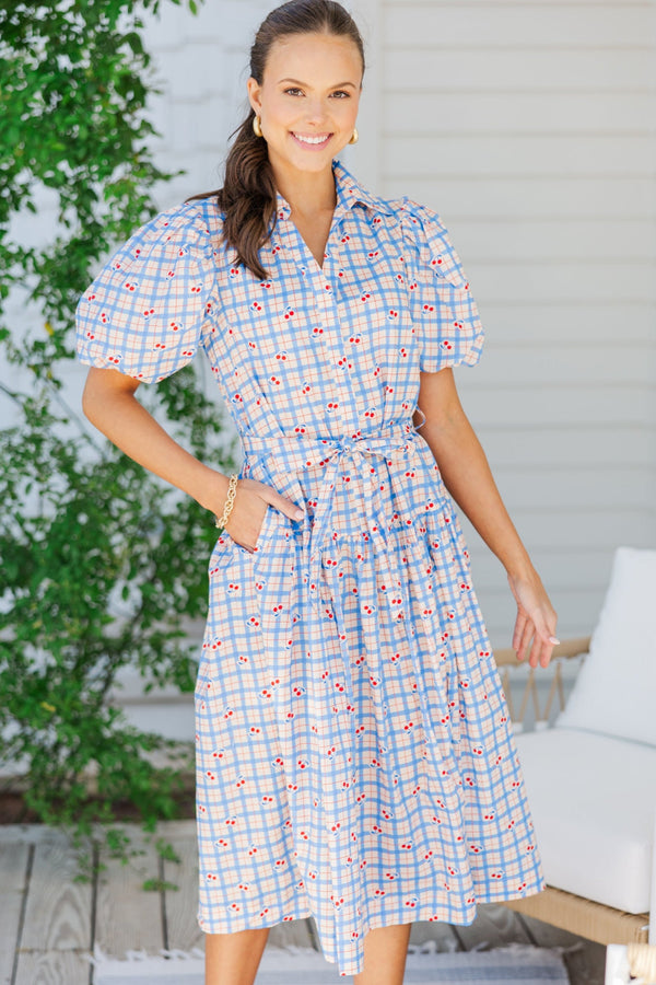 Pinch: Feeling Cheery Blue Checkered Midi Dress – Shop the Mint