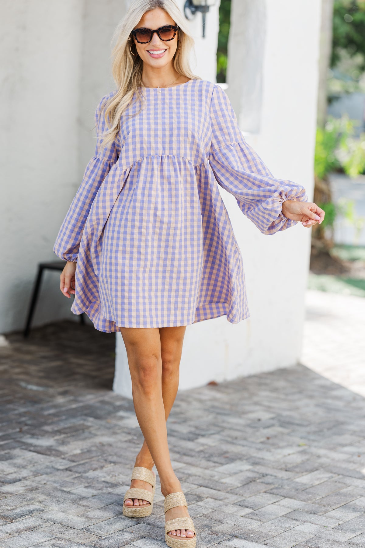 open lace back dress Southern Charm Lavender Purple Gingham Babydoll Dress – Shop the Mint