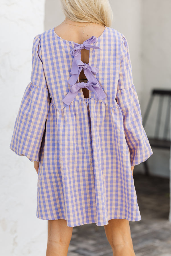 purple gingham mini dress Empire Waist Mini Dress in Purple Gingham