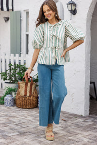 An Inspiration Sage Green Striped Blouse