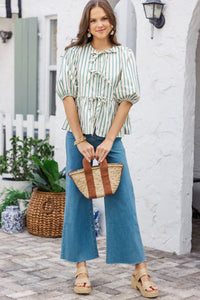 An Inspiration Sage Green Striped Blouse