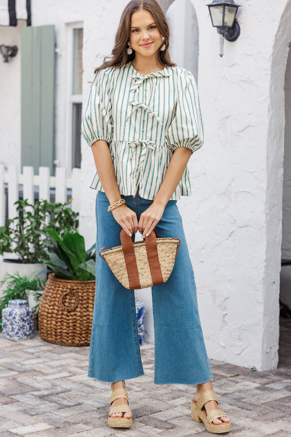 An Inspiration Sage Green Striped Blouse