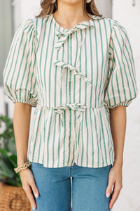 An Inspiration Sage Green Striped Blouse