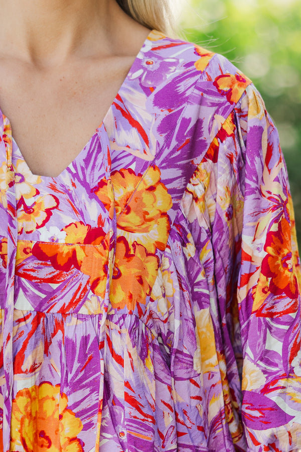 Clear As Day Magenta Purple Floral Blouse