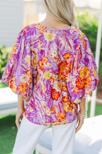 Clear As Day Magenta Purple Floral Blouse