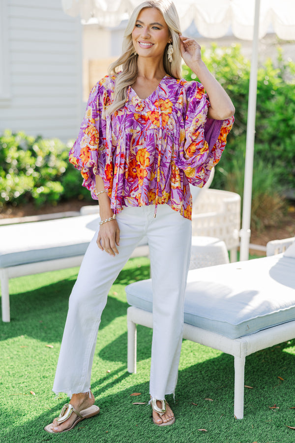 Clear As Day Magenta Purple Floral Blouse