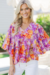 Clear As Day Magenta Purple Floral Blouse